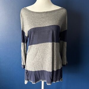 Soft Joie Gray & Navy Striped Long Sleeve Top – Size Small